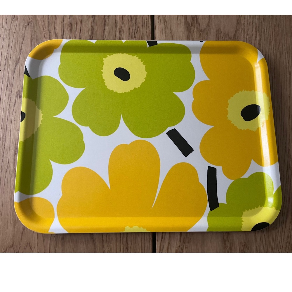 Marimekko Unikko Large Serving Tray‎ Home 13x16.75 Yellow Green MCM Floral Retro